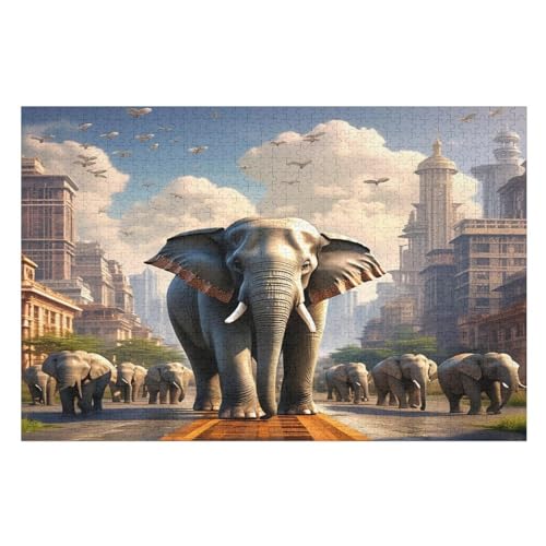 Puzzle 1000 Teile Tier Elefant Holzpuzzle Für Erwachsene Lernspiel Herausforderungsspielzeug The Puzzles Für Erwachsene Kinder （75×50cm） von LLXXHH