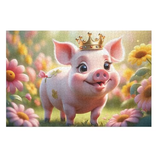 Puzzle Cute Schwein, 1000 Puzzleteile Für Kinder, Holzpuzzles, Geeignet Für Erwachsene Lernspiel, （75×50cm） von LLXXHH