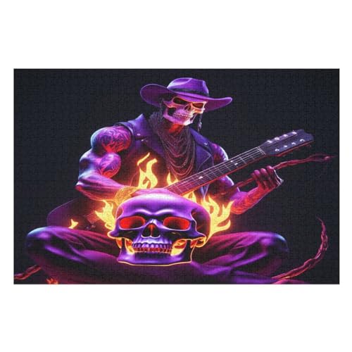 Puzzle Für Erwachsene 1000 Teiliges Gitarre Skeleton Man Puzzles Holzbrettpuzzles Denksportaufgaben Für Kinder （75×50cm） von LLXXHH