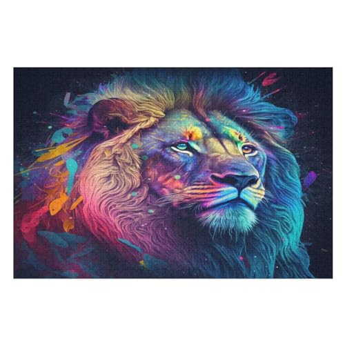 Puzzle Für Erwachsene 1000 Teiliges Löwe malen Puzzles Holzbrettpuzzles Denksportaufgaben Für Kinder （75×50cm） von LLXXHH