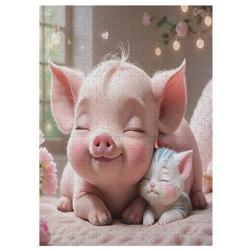 Puzzle Für Erwachsene 300 Teiliges Cute Schwein Puzzles Für Erwachsene Holzbrettpuzzles Denksportaufgaben Für Erwachsene 42×30cm von LLXXHH