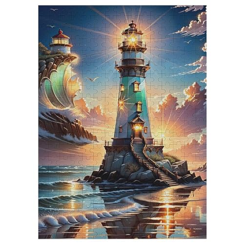 Puzzle Für Erwachsene 300 Teiliges Leuchtturm Puzzles Für Erwachsene Holzbrettpuzzles Denksportaufgaben Für Erwachsene 42×30cm von LLXXHH