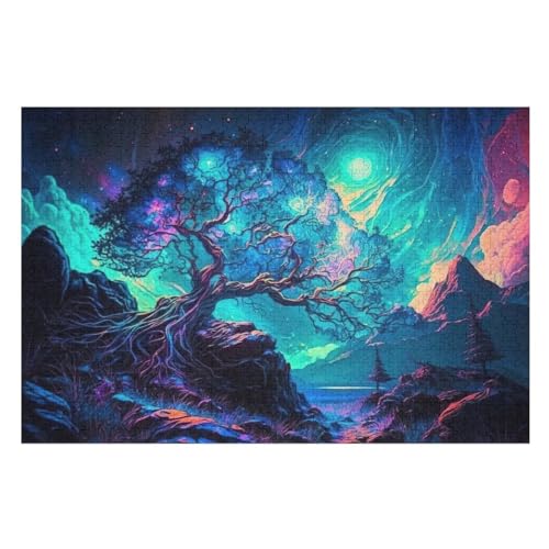 Puzzle Für Kinder, Kosmischer Lebensbaum -Puzzles Für Erwachsene, 1000-teiliges Holzpuzzle Für Jugendliche, Tolles （75×50cm） von LLXXHH