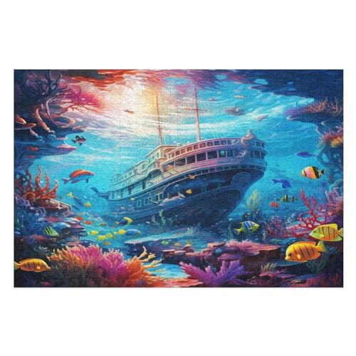 Puzzle Meeresboden EIN Fischschwarm Puzzles, 1000-teiliges Holzpuzzle, Geeignet Für Erwachsene Und Kinder Ab 12 Jahren, Tolles Geschenk （75×50cm） von LLXXHH
