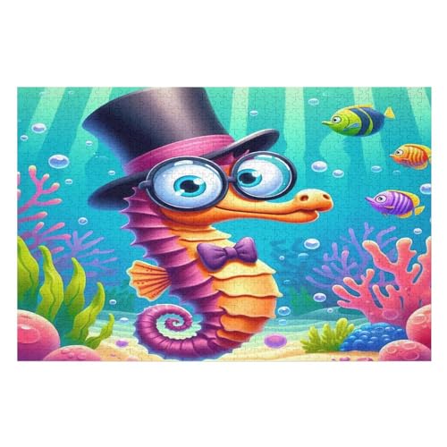 Puzzle Süßes SeeHorsechen, 1000 Puzzleteile Für Kinder, Holzpuzzles, Geeignet Für Erwachsene Lernspiel, （75×50cm） von LLXXHH