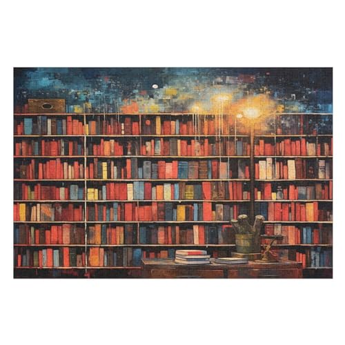 Puzzles Bücherregale, 1000 Teile, Puzzle Aus Holz Für Erwachsene Und Kinder Ab 12 Jahren, Lernspielzeug （75×50cm） von LLXXHH