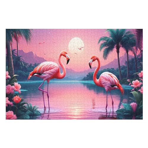 Puzzles Für Erwachsene, 1000 Teile, Flamingo, Kreative Holzpuzzles, Praktisches Spiel, Familiendekoration （75×50cm） von LLXXHH