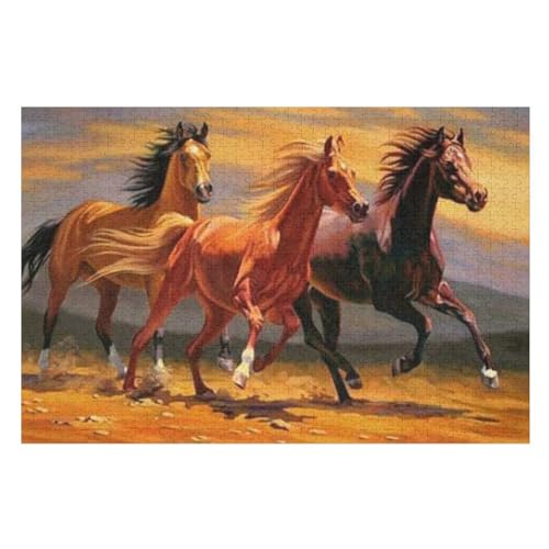Puzzles Für Erwachsene, 1000 Teile, Horse, Kreative Holzpuzzles, Praktisches Spiel, Familiendekoration （75×50cm） von LLXXHH