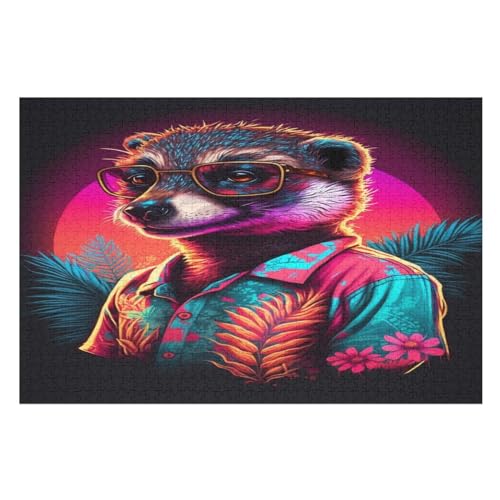 Puzzles Für Erwachsene, 1000 Teile, Neontiere, Kreative Holzpuzzles, Praktisches Spiel, Familiendekoration （75×50cm） von LLXXHH