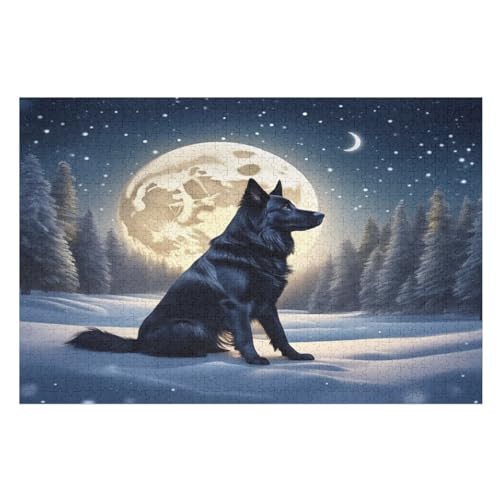 Puzzles Für Erwachsene, 1000 Teile, Wolf, Kreative Holzpuzzles, Praktisches Spiel, Familiendekoration （75×50cm） von LLXXHH