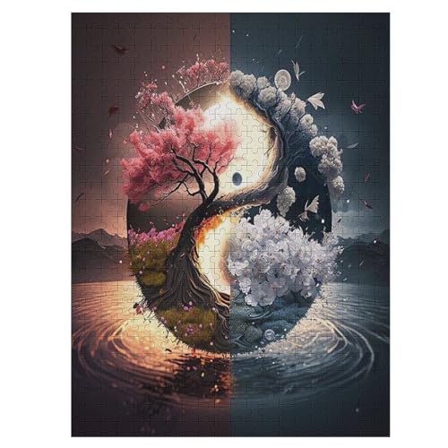 Puzzles Für Erwachsene Kirschbaumkunst Japan, 500 Teile, Puzzle Aus Holz Für Erwachsene Und Kinder Ab 12 Jahren, Lernspielzeug 55×41cm von LLXXHH