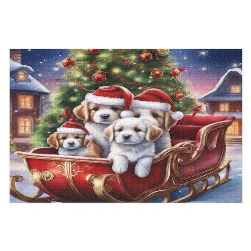 Puzzles Weihnachtshund, 1000 Teile, Puzzle Aus Holz Für Erwachsene Und Kinder Ab 12 Jahren, Lernspielzeug （75×50cm） von LLXXHH