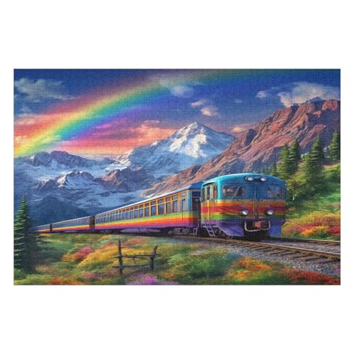 Rainbow Zug Puzzle 1000 Teile, Holzpuzzle Herausforderndes Geschicklichkeitsspiel Für Die Ganze Familie, Kinder Erwachsenenpuzzle Ab 12 Jahren （75×50cm） von LLXXHH