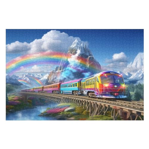 Rainbow Zug-Puzzlespiel Aus Holz, 1000 Puzzleteile, Puzzle Für Teenager Und Erwachsene, Kreatives Spielzeug, Puzzles, （75×50cm） von LLXXHH