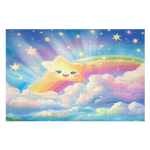 Regenbogen-Sterne Puzzle, Puzzles Für Erwachsene Kinder, 1000 Teile Holzpuzzle, Für Jugendliche Herausforderungsspielzeug （75×50cm） von LLXXHH