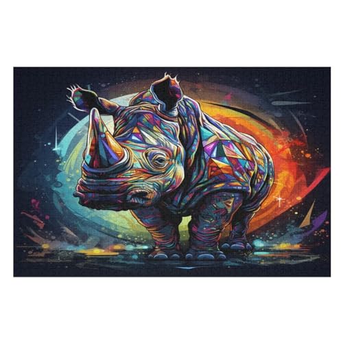 Rhinozeros Puzzles 1000 Teile Erwachsener Kniffel Spaß Für Die Ganze Familie, Holzpuzzle Kinder Erwachsene, Impossible Puzzle Schwer （75×50cm） von LLXXHH