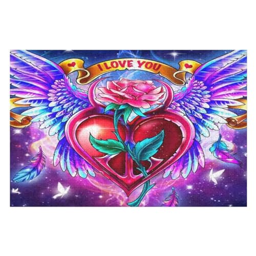 Rot Heart Puzzles 1000 Teile Erwachsener Kniffel Spaß Für Die Ganze Familie, Holzpuzzle Kinder Erwachsene, Impossible Puzzle Schwer （75×50cm） von LLXXHH