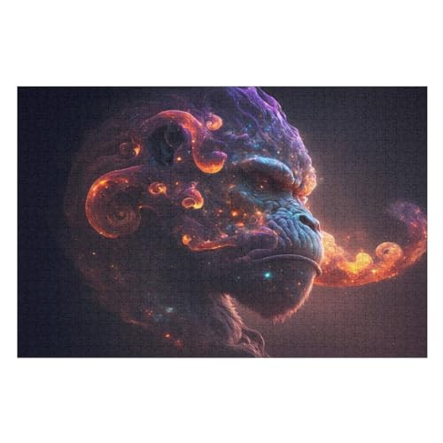 Schimpanse Puzzle Für Erwachsene 1000 Teile Premium Recyceltes Brett Zum Lernen, Lernspielzeug, Familienspiele Kinder Holzpuzzle （75×50cm） von LLXXHH