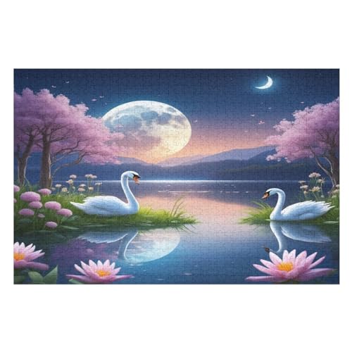 Schwan Holzpuzzle - 1000 Teiliges Jigsaw Knobelspiel - Puzzle Für Erwachsene & Kinder - Outdoor & Reisespielzeug （75×50cm） von LLXXHH