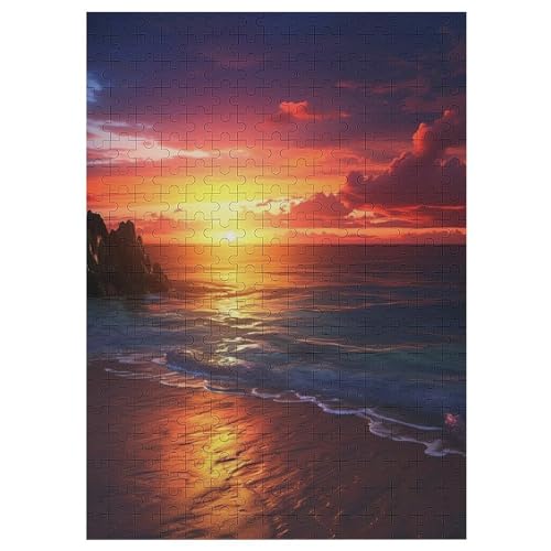 Sonnenuntergang 300 Teile Premium-Puzzles Für Erwachsene Kinder- Holzpuzzles Spaß Und Lernspiele - Perfekte Puzzle-Geschenke 42×30cm von LLXXHH