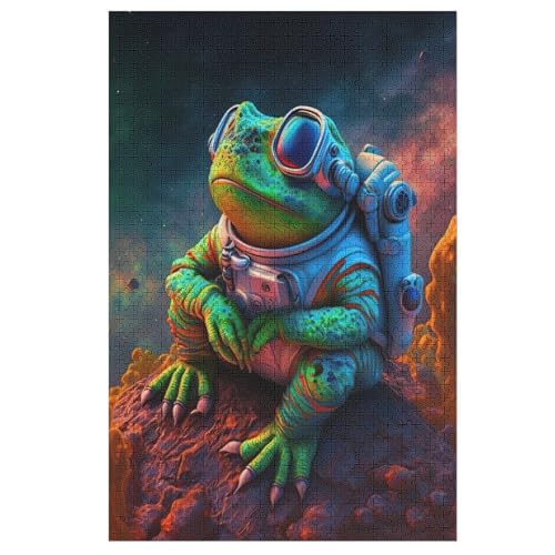 Space Astronaut Frosch Puzzle 1000 Teile, Holzpuzzle Herausforderndes Geschicklichkeitsspiel, Kinder Erwachsenenpuzzle Ab 12 Jahren 78×53cm von LLXXHH