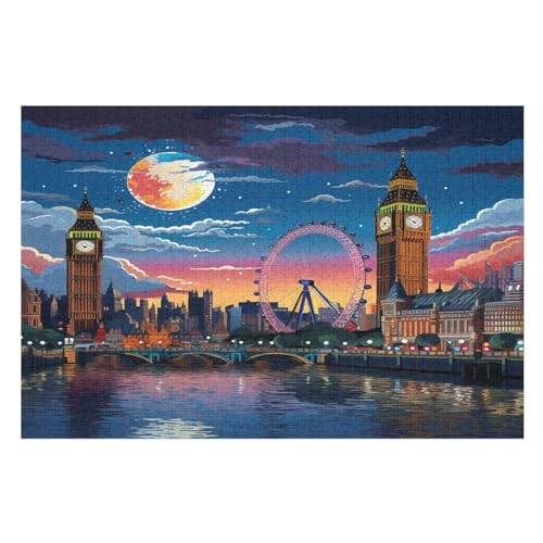 Stadtbild von London Holzpuzzle - 1000 Teiliges Jigsaw Knobelspiel - Puzzle Für Erwachsene & Kinder - Outdoor & Reisespielzeug （75×50cm） von LLXXHH