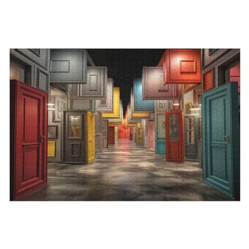 Strange ColouRot Doors Holzpuzzle 1000 Teile Klassische Puzzles Erwachsene Kinder Puzzle DIY Kit Holzspielzeug Einzigartiges Geschenk （75×50cm） von LLXXHH