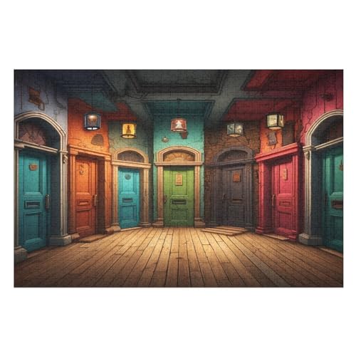 Strange ColouRot Doors-Puzzlespiel Aus Holz, 1000 Puzzleteile, Puzzle Für Teenager Und Erwachsene, Kreatives Spielzeug, Puzzles, （75×50cm） von LLXXHH