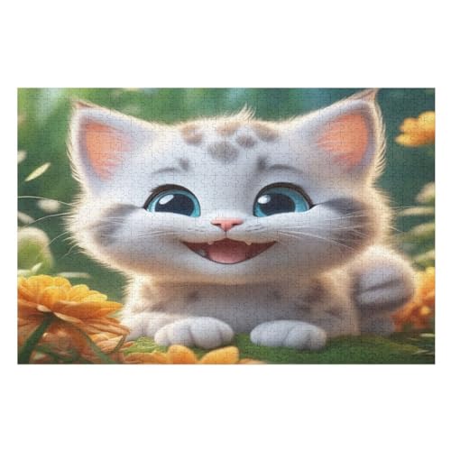 Süße Katze Puzzle 1000 Teile, Holzpuzzle Für Erwachsene Kinder, Impossible Puzzles, Geschicklichkeitsspiel Für Die Ganze Familie （75×50cm） von LLXXHH