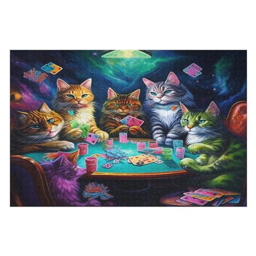 Süße Katze Puzzle 1000 Teile, Holzpuzzle Für Erwachsene Kinder, Impossible Puzzles, Geschicklichkeitsspiel Für Die Ganze Familie （75×50cm） von LLXXHH