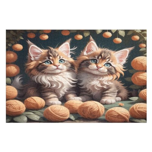 Süße Katze Puzzles 1000 Teile Erwachsener Kniffel Spaß Für Die Ganze Familie, Holzpuzzle Kinder Erwachsene, Impossible Puzzle Schwer （75×50cm） von LLXXHH