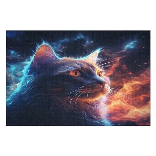 Süße Katze Puzzles 1000 Teile Erwachsener Kniffel Spaß Für Die Ganze Familie, Holzpuzzle Kinder Erwachsene, Impossible Puzzle Schwer （75×50cm） von LLXXHH