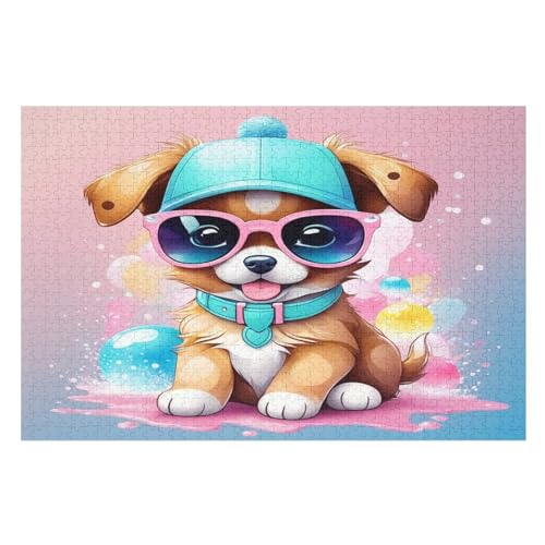 Süßer Hund Puzzle 1000 Teile, Holzpuzzle Für Erwachsene Kinder, Impossible Puzzles, Geschicklichkeitsspiel Für Die Ganze Familie （75×50cm） von LLXXHH