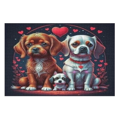 Süßer Hund Puzzle Für Erwachsene 1000 Teile Premium Recyceltes Brett Zum Lernen, Lernspielzeug, Familienspiele Kinder Holzpuzzle （75×50cm） von LLXXHH