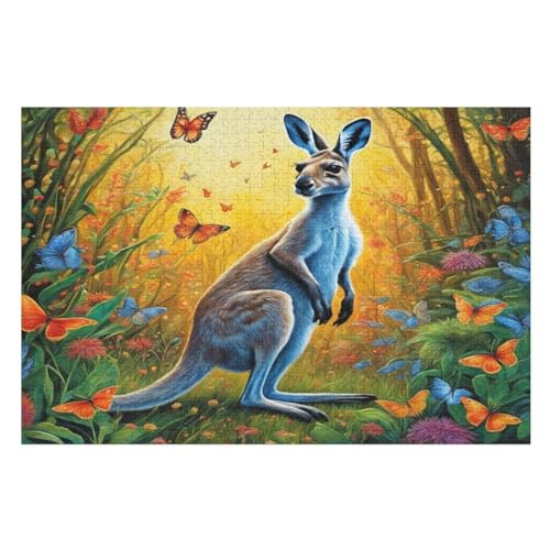 Süßes Känguru Holzpuzzle - 1000 Teiliges Jigsaw Knobelspiel - Puzzle Für Erwachsene & Kinder - Outdoor & Reisespielzeug （75×50cm） von LLXXHH