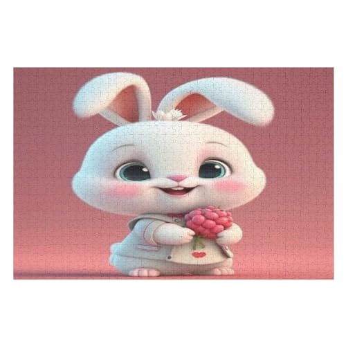 Süßes Kaninchen Puzzles 1000 Teile Erwachsener Kniffel Spaß Für Die Ganze Familie, Holzpuzzle Kinder Erwachsene, Impossible Puzzle Schwer （75×50cm） von LLXXHH