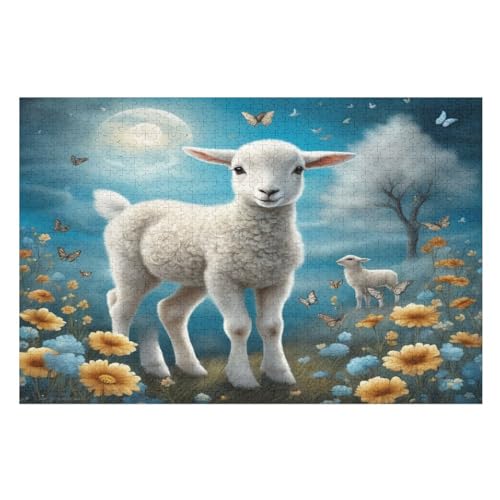 Süßes Schaf Puzzles 1000 Teile Erwachsener Kniffel Spaß Für Die Ganze Familie, Holzpuzzle Kinder Erwachsene, Impossible Puzzle Schwer （75×50cm） von LLXXHH