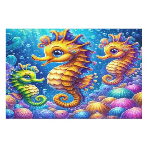 Süßes SeeHorsechen Puzzles 1000 Teile Erwachsener Kniffel Spaß Für Die Ganze Familie, Holzpuzzle Kinder Erwachsene, Impossible Puzzle Schwer （75×50cm） von LLXXHH