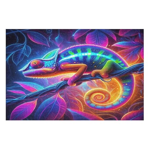 Tier Chamäleon Holzpuzzle - 1000 Teiliges Jigsaw Knobelspiel - Puzzle Für Erwachsene & Kinder - Outdoor & Reisespielzeug （75×50cm） von LLXXHH
