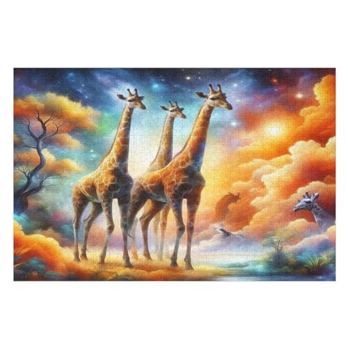 Tier Giraffe Puzzle 1000 Teile, Holzpuzzle Für Erwachsene Kinder, Impossible Puzzles, Geschicklichkeitsspiel Für Die Ganze Familie （75×50cm） von LLXXHH