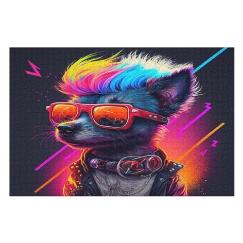 Trendiger Hund 1000 Teile Puzzles Für Erwachsene, Impossible Puzzle, Geschicklichkeitsspiel Für Die Ganze Familie, Kinder Holzpuzzle （75×50cm） von LLXXHH