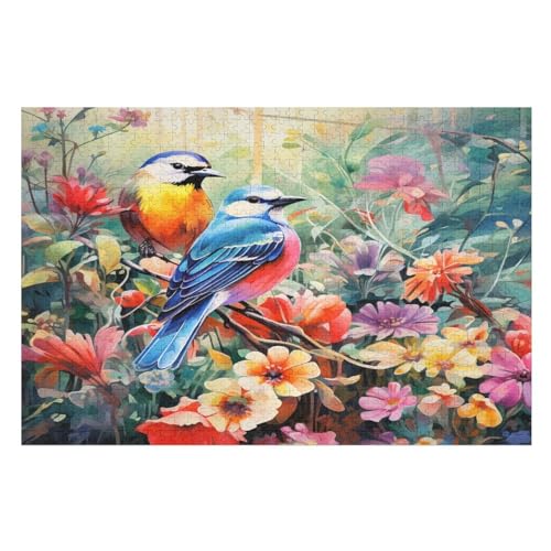 Vögel und Blumen Puzzle 1000 Teile, Holzpuzzle Herausforderndes Geschicklichkeitsspiel Für Die Ganze Familie, Kinder Erwachsenenpuzzle Ab 12 Jahren （75×50cm） von LLXXHH