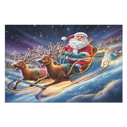 Weihnachtsmann Puzzle Für Erwachsene 1000 Teile Premium Recyceltes Brett Zum Lernen, Lernspielzeug, Familienspiele Kinder Holzpuzzle （75×50cm） von LLXXHH