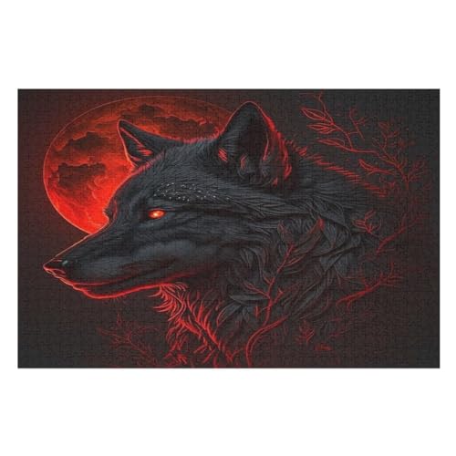Wolf 1000 Teile Holzpuzzle,einzigartiges Puzzle, Geschenk Für Erwachsene,Familienspiel,Herausforderungsaktivität,（75×50cm） von LLXXHH