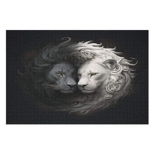 Yin Yang Tiger Holzpuzzle 1000 Teile, Knobelspiele Für Erwachsene, Teenager, Puzzles Unmögliche - Kinder Puzzle Zimmer Deko （75×50cm） von LLXXHH