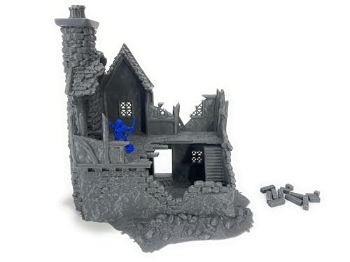 LM3D Haus in Ruinen, mittelalterlich, Szenografie für Wargames 28 mm - 32 mm, Fantasie-Modell mit 2 Etagen, 154 x 189 x 197 mm, Grau von LM3D