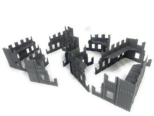 LM3D Set mit 8 Eckruinen für Wargames, Miniaturen 28 mm, 4 verschiedene Modelle, Szenografie in Grau von LM3D