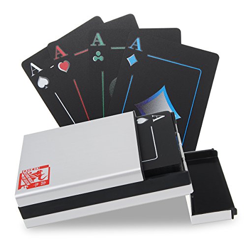 LMIAOM Schwarze Plastik PVC Poker Spielkarten Magic Waterproof mit Metallbox Hardware-Zubehör DIY-Tools von LMIAOM
