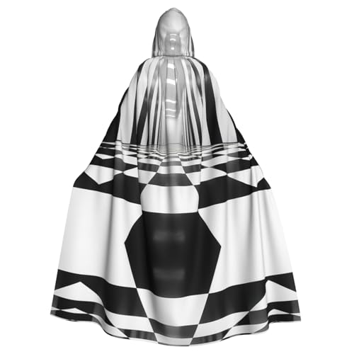 LMNUDS Schwarz-weiß karierter Streifen1 Unisex Mysterious Renaissance Kapuzenmantel Umhang Halloween Weihnachten Cosplay Kostüm Party Umhang Erwachsene Umhang von LMNUDS