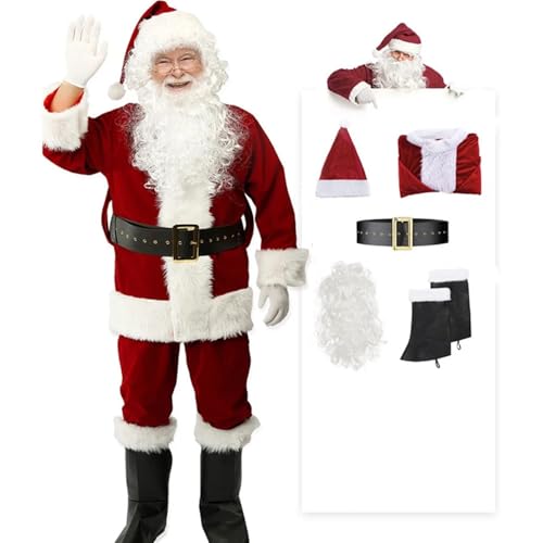 LMRHT Weihnachtsmannkostüm Weihnachten Santa Claus Cosplay Kostüm Komplette Sets Rot Weiß Uniform for Erwachsene Outfit Karneval Party Neue Jahr Weihnachten Kleidung Roleplay Santa Claus(6Pcs) von LMRHT